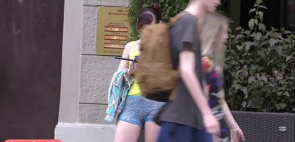  Jeny Smith walks in public with transparent shorts. Real flashing moments